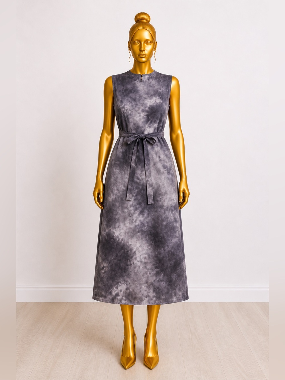 Fashion Nova Charcoal Tie-Dye Midi Dress